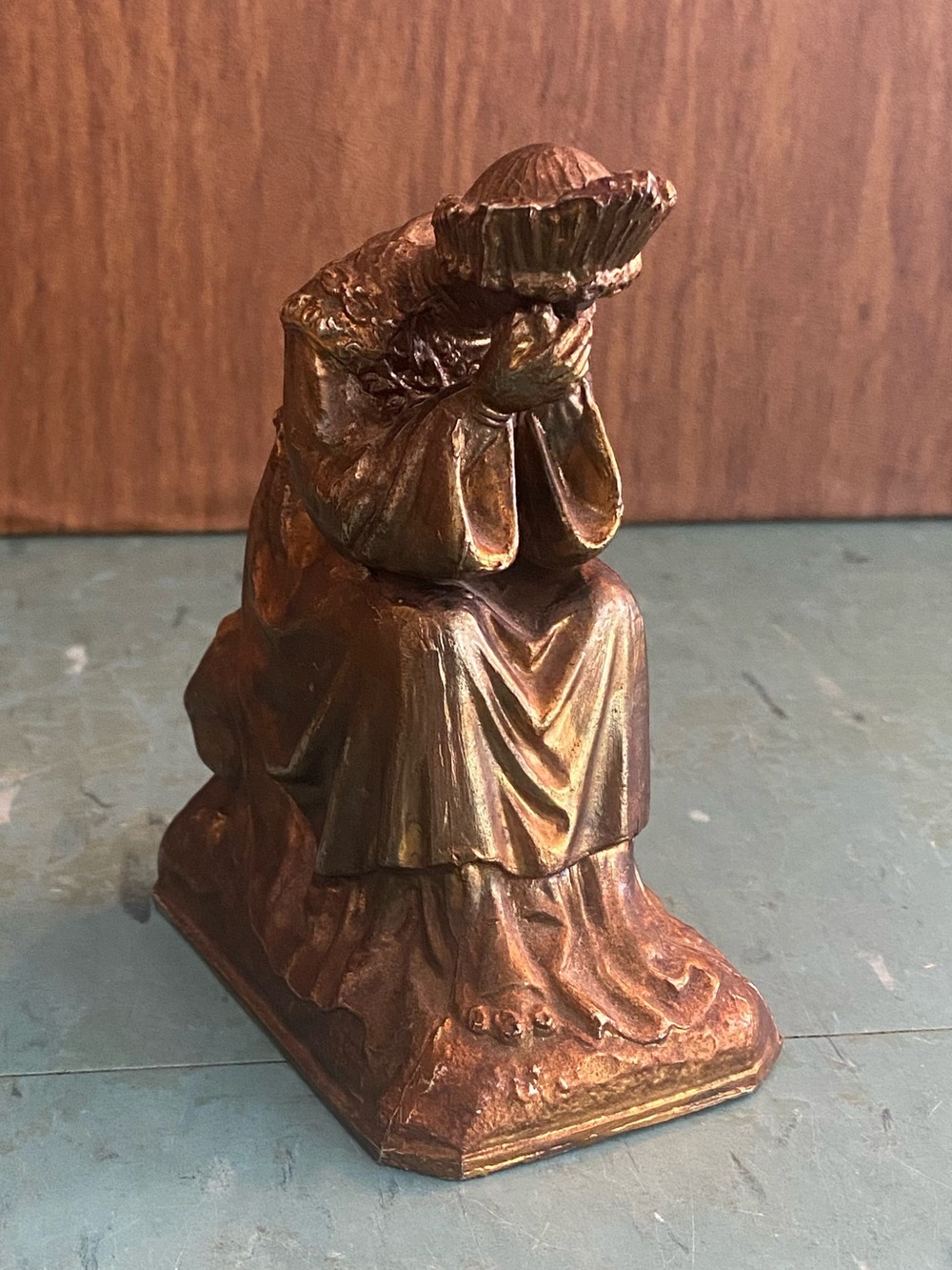 Vintage Bronze cast statue Lady of La Salette Sitting-Weeping-Crying 1950’s